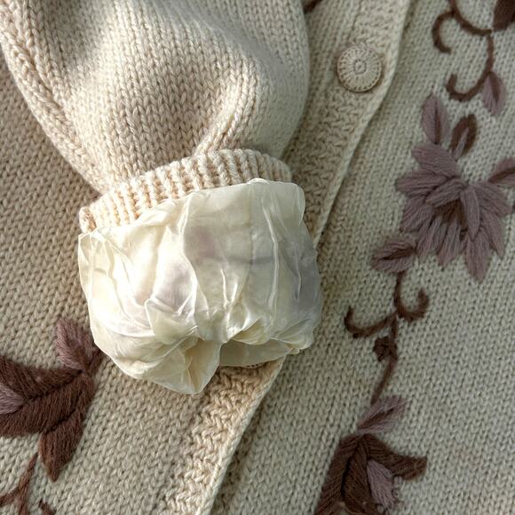 SOLD SOLD 1960s Wool Embroidered Long Cardigan Sweater Granny Boho Cottage SM - Picture 11 of 15